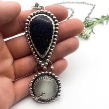 Load image into Gallery viewer, Midnight Sandstone with White Cat&#39;s Eye Pendant

